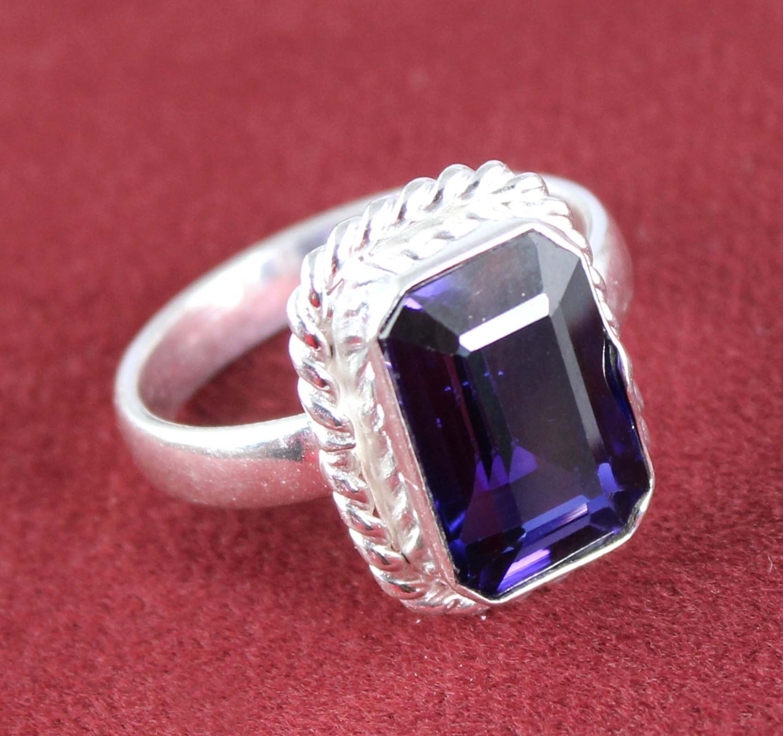 AGI Certified 17.50 Ct Natural Emerald Cut Boysenberry Sapphire Gemstone Ring