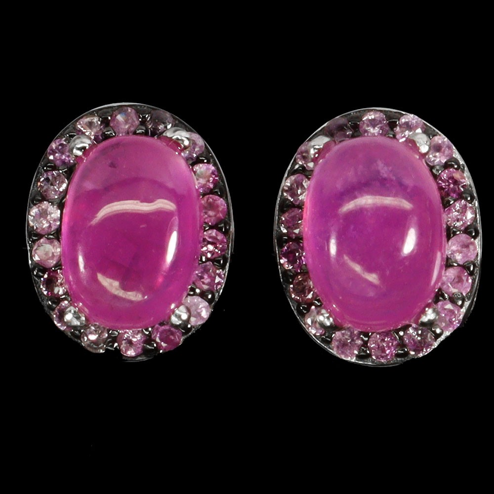 925 Sterling Silver Earrings Oval Ruby 7x5mm Sapphire Diamond Cut Gemstone