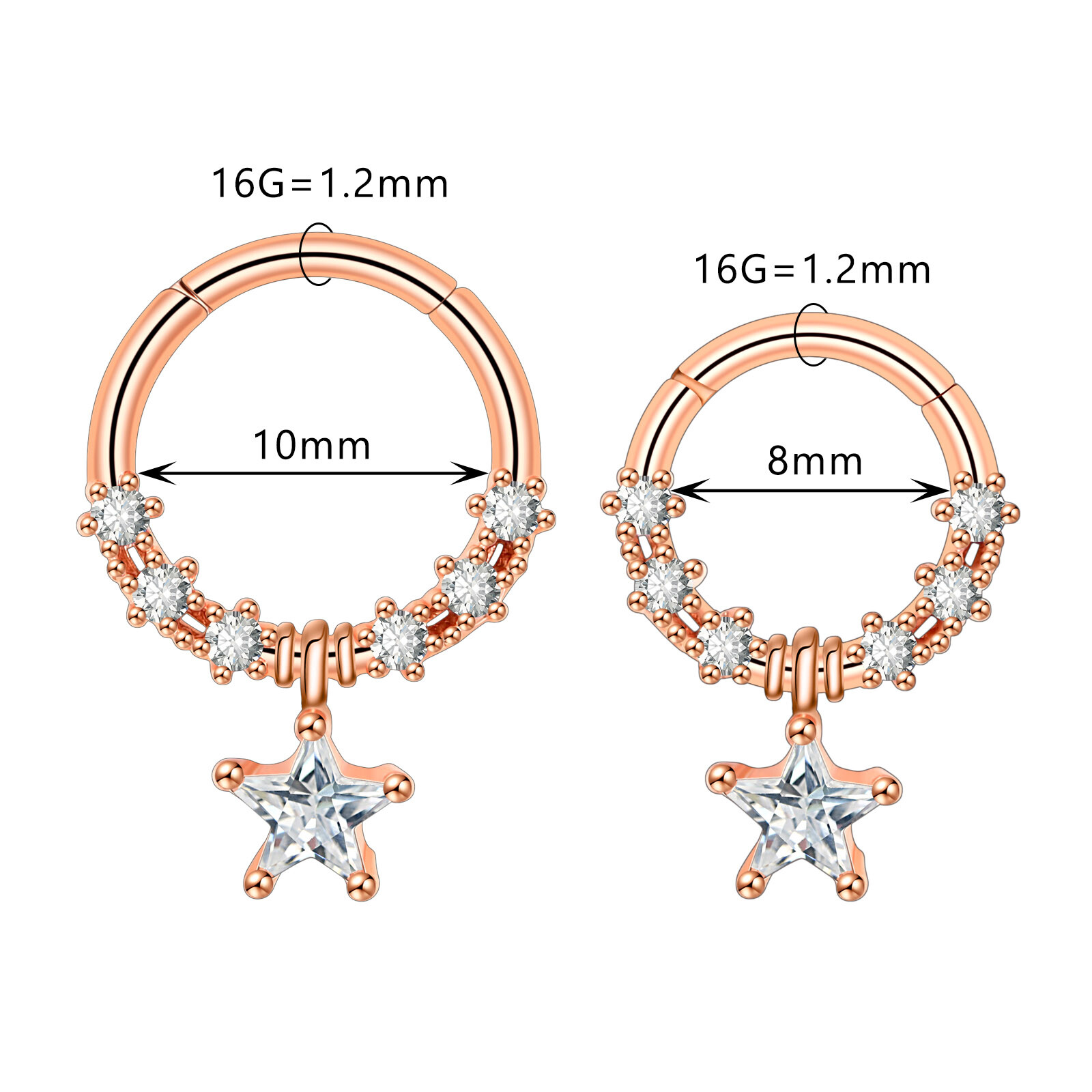 1PC Steel Hinged Septum Clicker Planet Moon Dangle Segment Nose Hoop Rings 16G