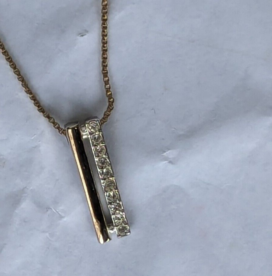 Napier gold tone chain with rhinestone pendant vintage necklace 15 1/2 in chain