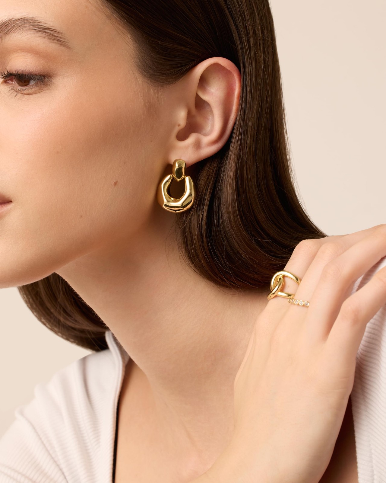 PAVOI Dangle Earrings Door Knockers 28.8mm Yellow Gold Brushed Fashion