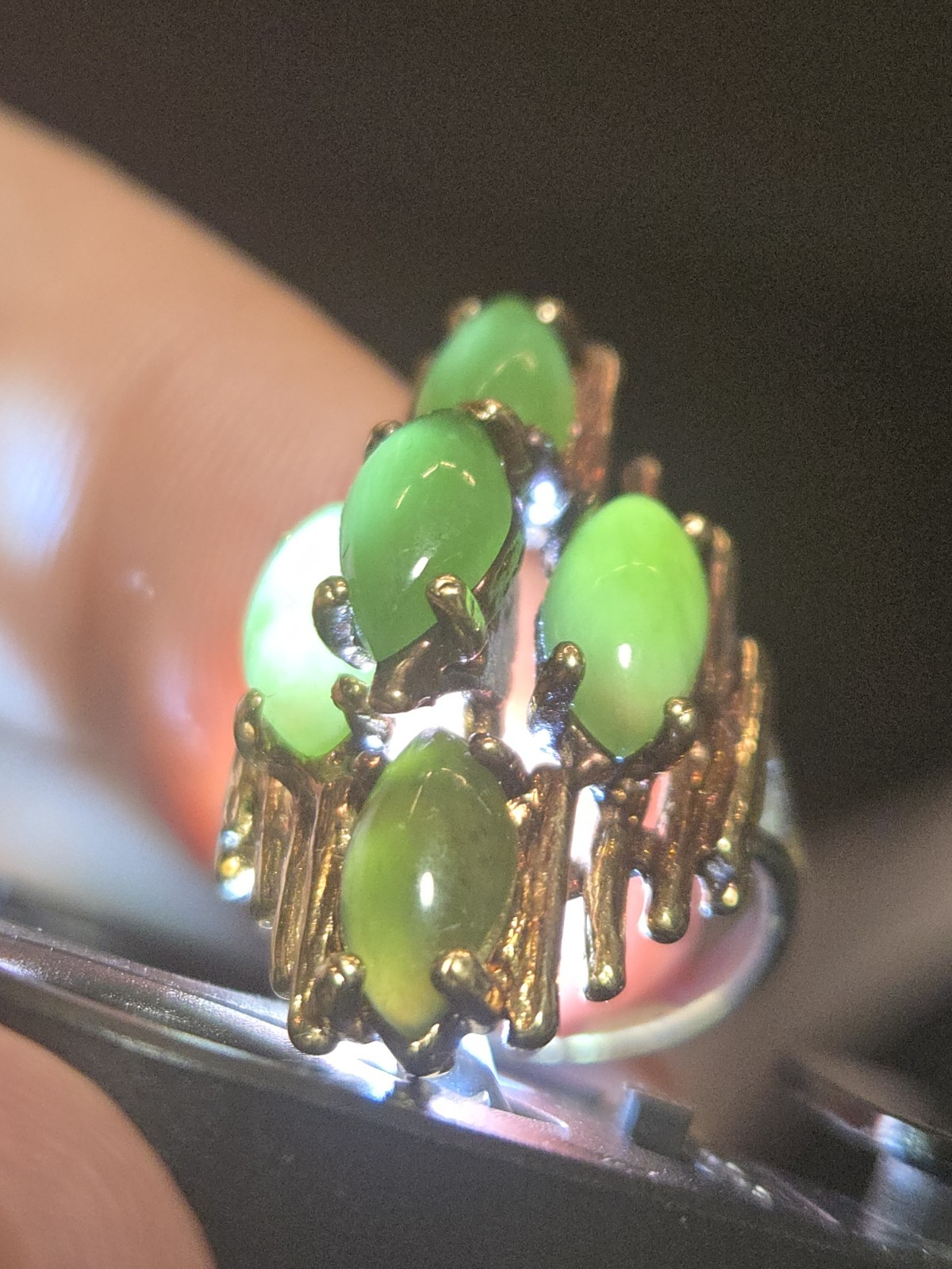 Vintage 14KT Gold Nephrite Jade Cabochon Ring 6.43g – Size 5 – Acid Tested As-Is