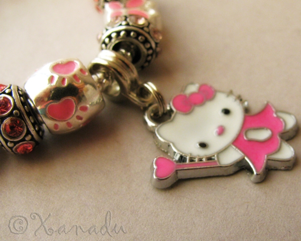 Pink Hello Kitty Fairy Princess European Charm Bracelet With Pink Crystal Beads