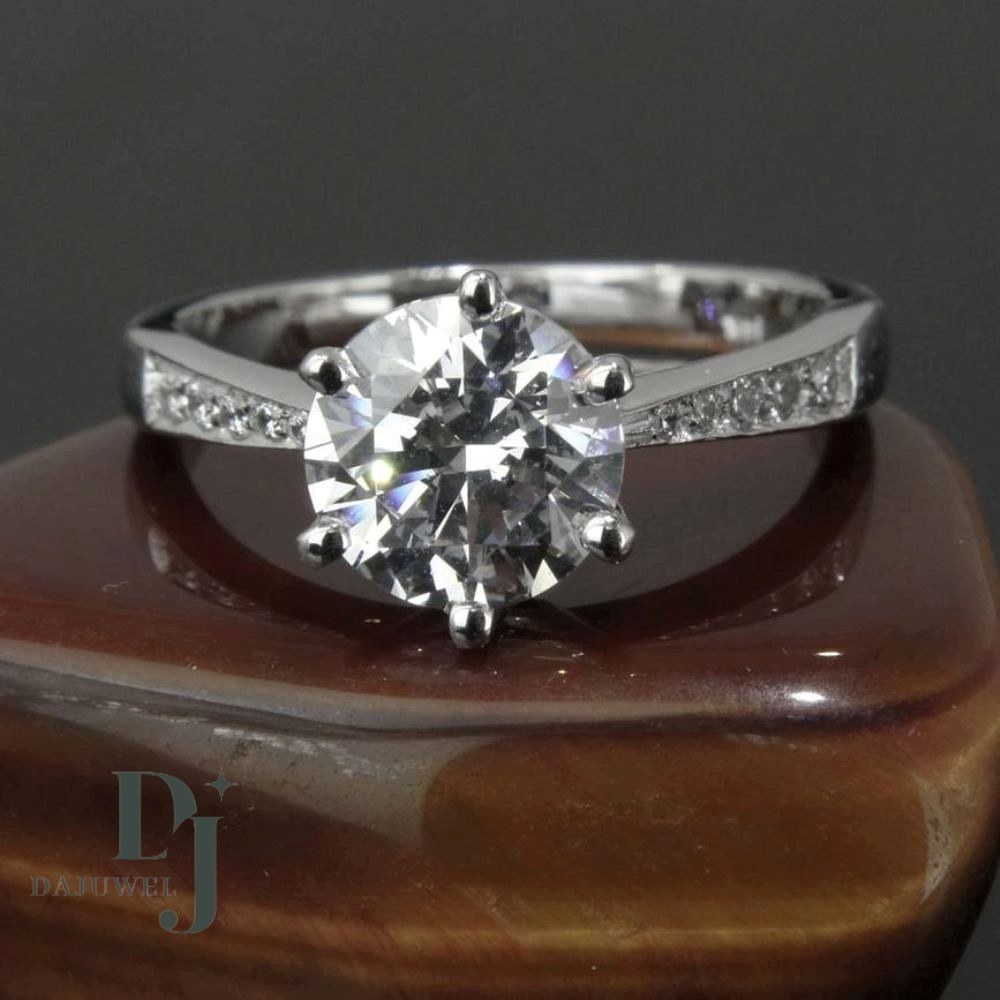 Moissanite Solitaire Engagement Ring VVS1 Round Cut 2.20 CT Solid 14K White Gold