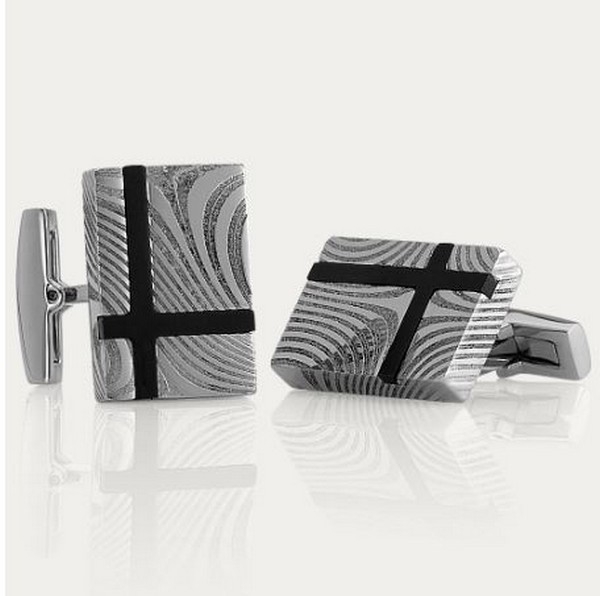 New (Shane Co) Jewelry Modern Textured Stainless Steel Cuff Links 7/8″ x 5/8″