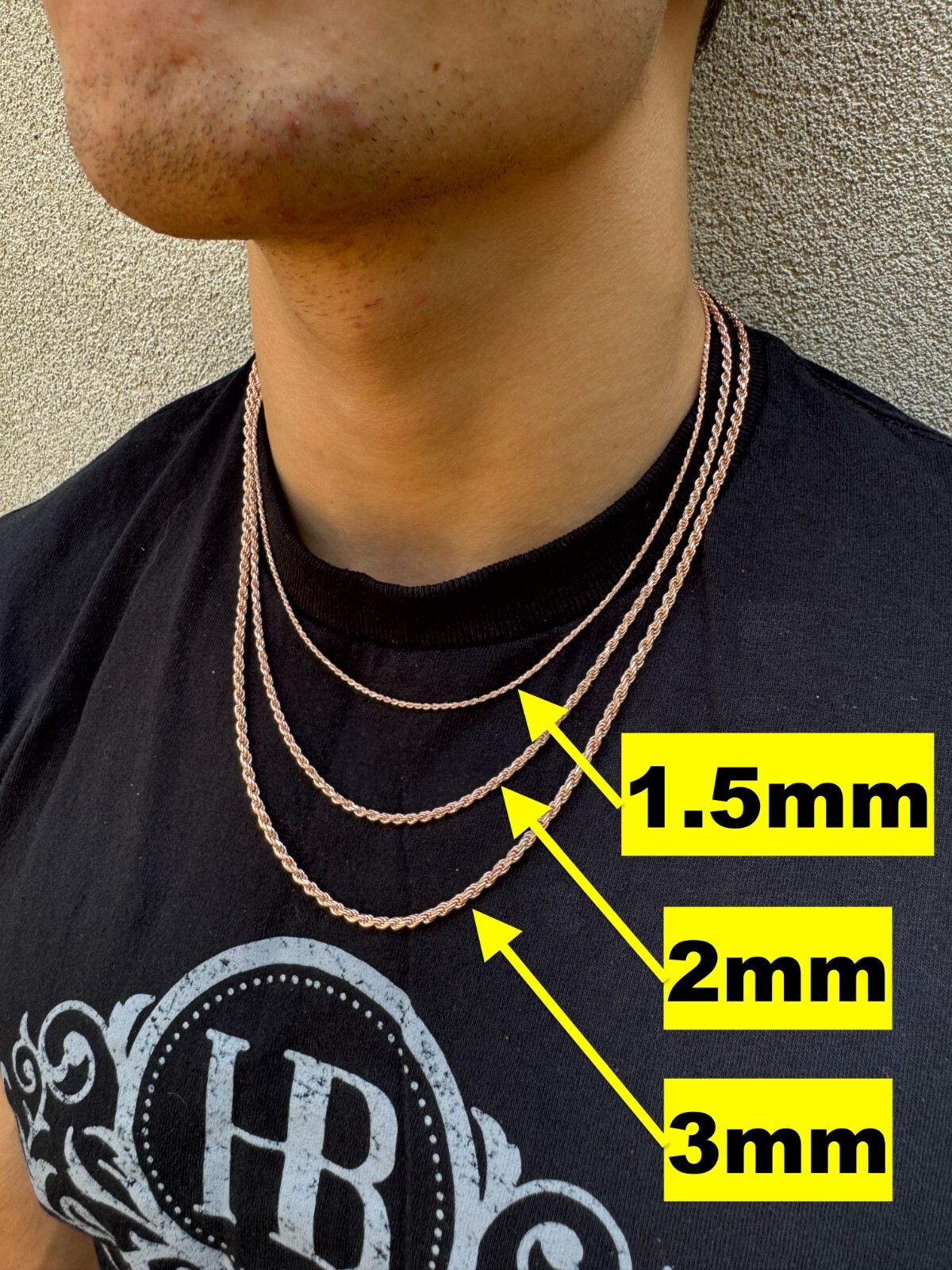 Real 14k Rose Gold Over Solid 925 Silver Rope Chain 1.5-6mm Necklace Mens Ladies