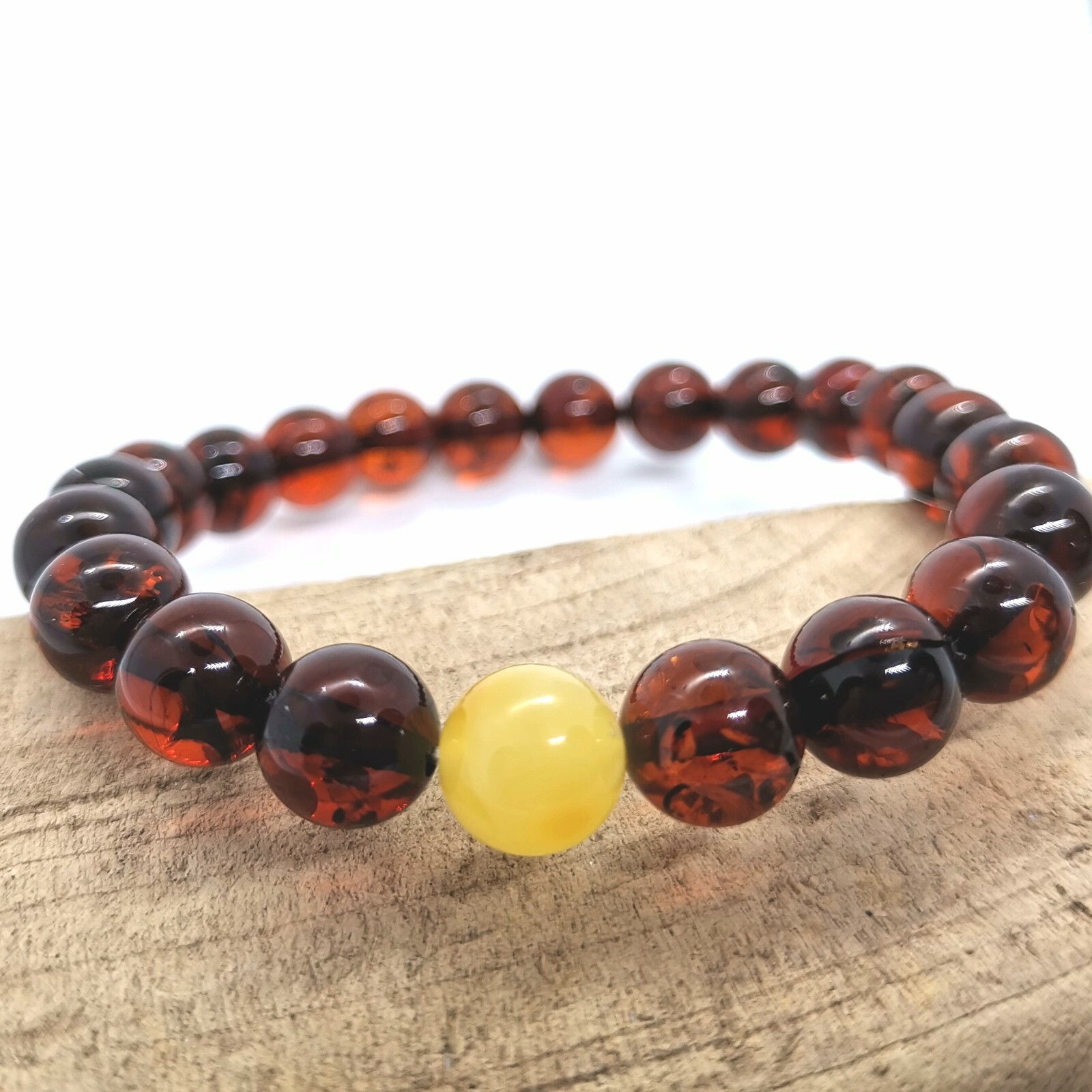 Amber Bracelet Natural Baltic 9mm Beads Round Cognac Stretch Bracelet