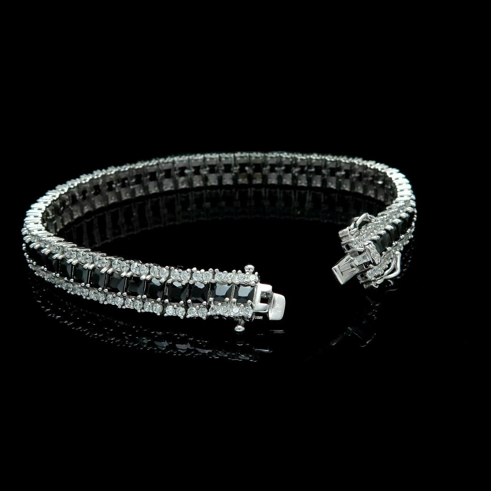 15TCW Princess Cut Lab Created Black Diamond Tennis Bracelet 925 Sterling Silver