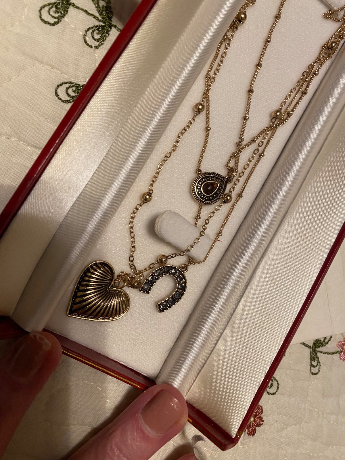 3 NEW BUCKLE Sterling & Stitch Necklaces Gold Chains Heart Horse shoe Tear drop