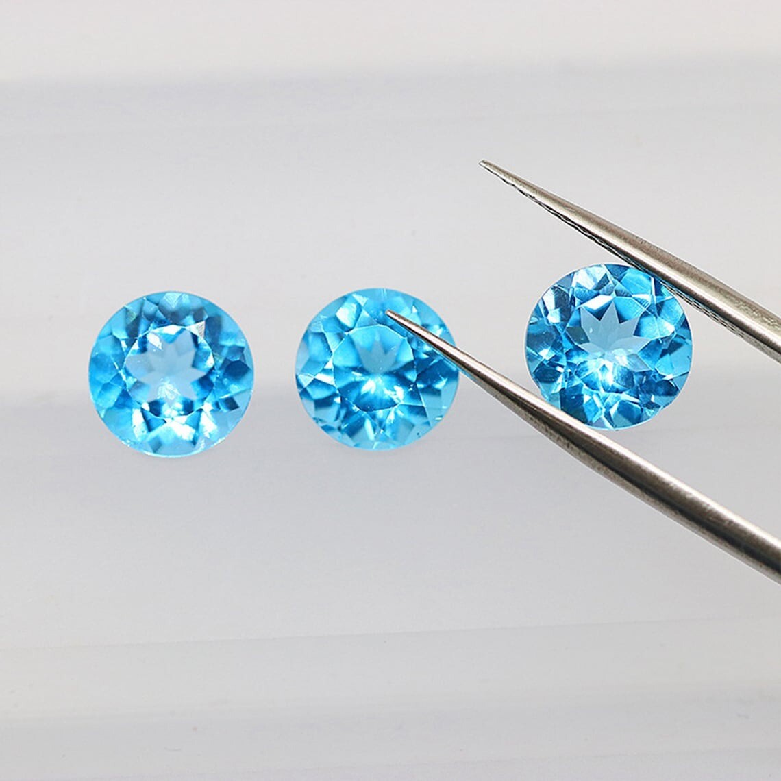 Natural Swiss Blue Topaz Round Faceted Cut Calibrated Loose Gemstone Lot