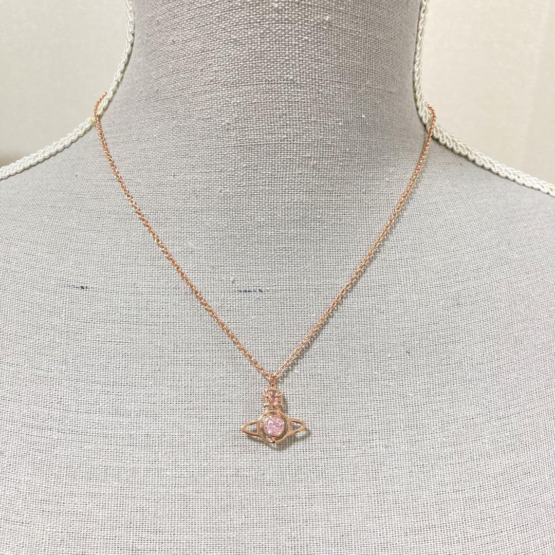 Vivienne Westwood Necklace Petite Rhinestone Pink Gold w/drawstring