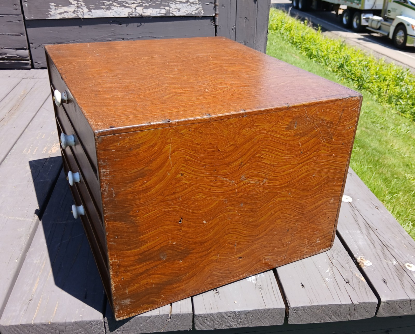 Antique Counter Top Watch Repair Cabinet Grain Painted 4 Drawers 1860s