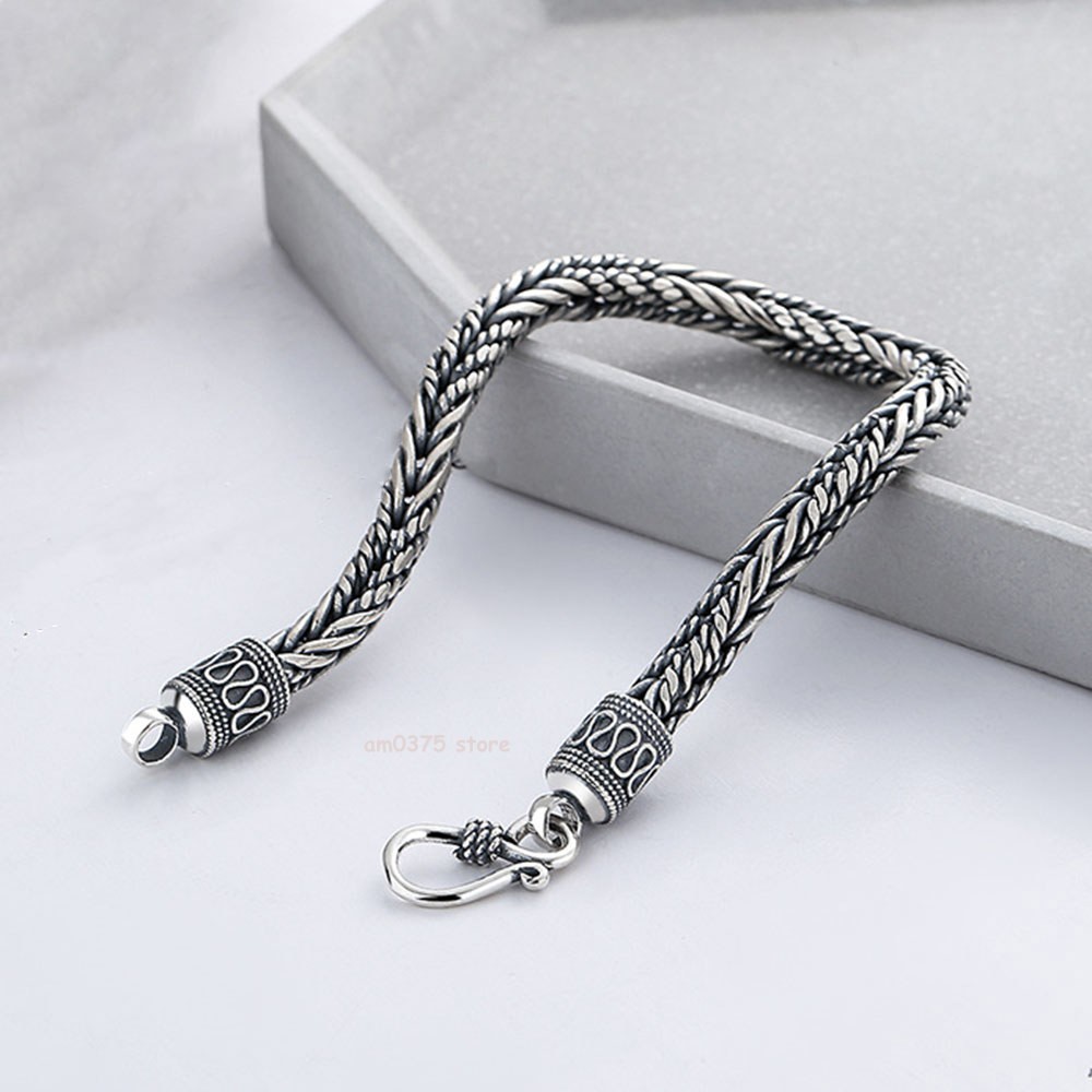 Real S925 Sterling Silver Women Man’s 5mm Weave Twist Rope Wheat Link Bracelet