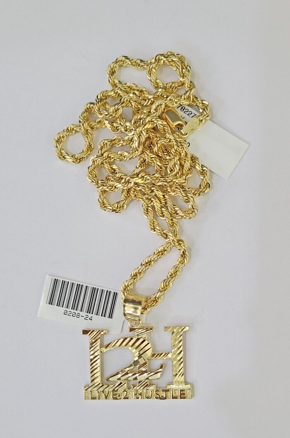 Real 10k 3mm Rope Chain L2H Pendant 18″ 20″ 22″ 24″ 26″ Gold Set