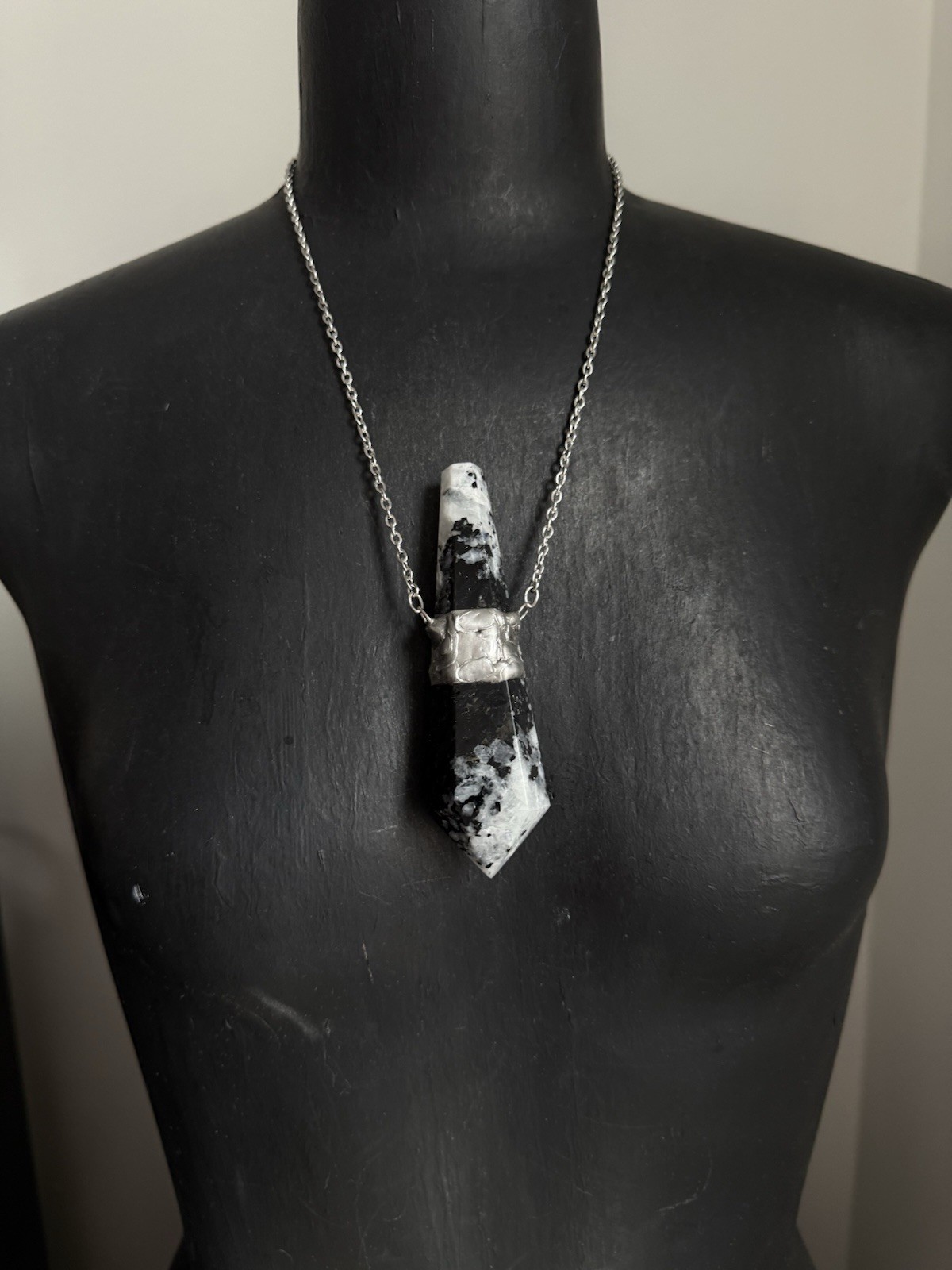 Moonstone black tourmaline crystal necklace pendant talisman statement jewelry