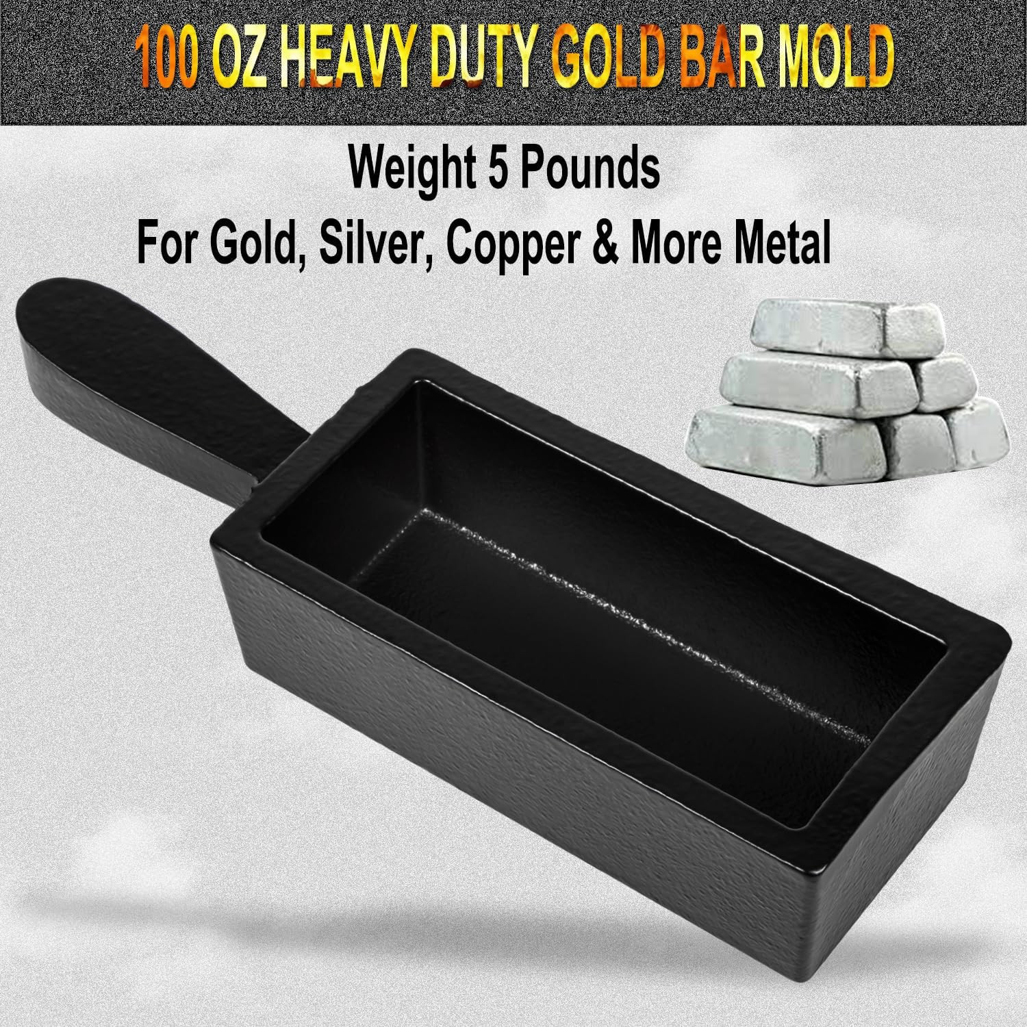 100 Oz Heavy Duty Troy Ounce Gold Bar Loaf Cast Steel Iron Ingot Mold for Meltin