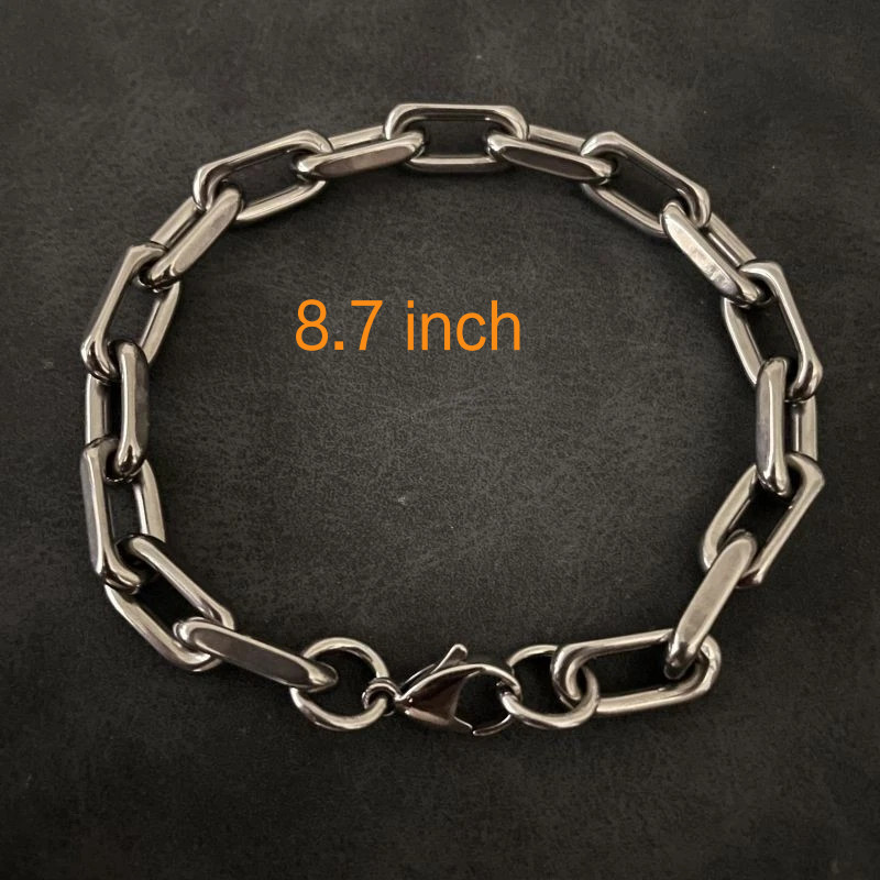 8mm Wide Pure Titanium Flat O-Chain Bracelet Men Women Chain Anti Allergy 8.7″