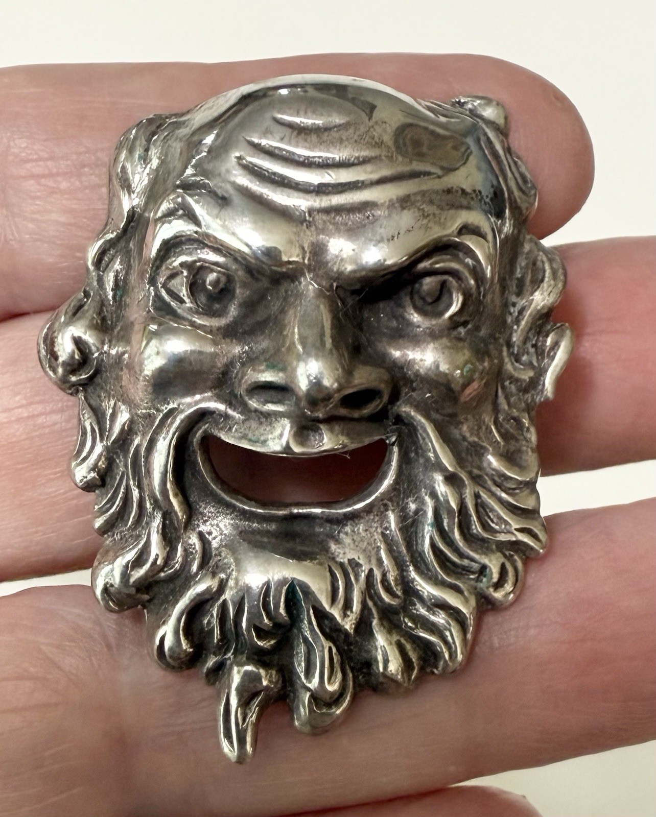 Vintage 835 Silver Dionysus Bacchus God of Wine Revelry Theater Mask Pin Pendant