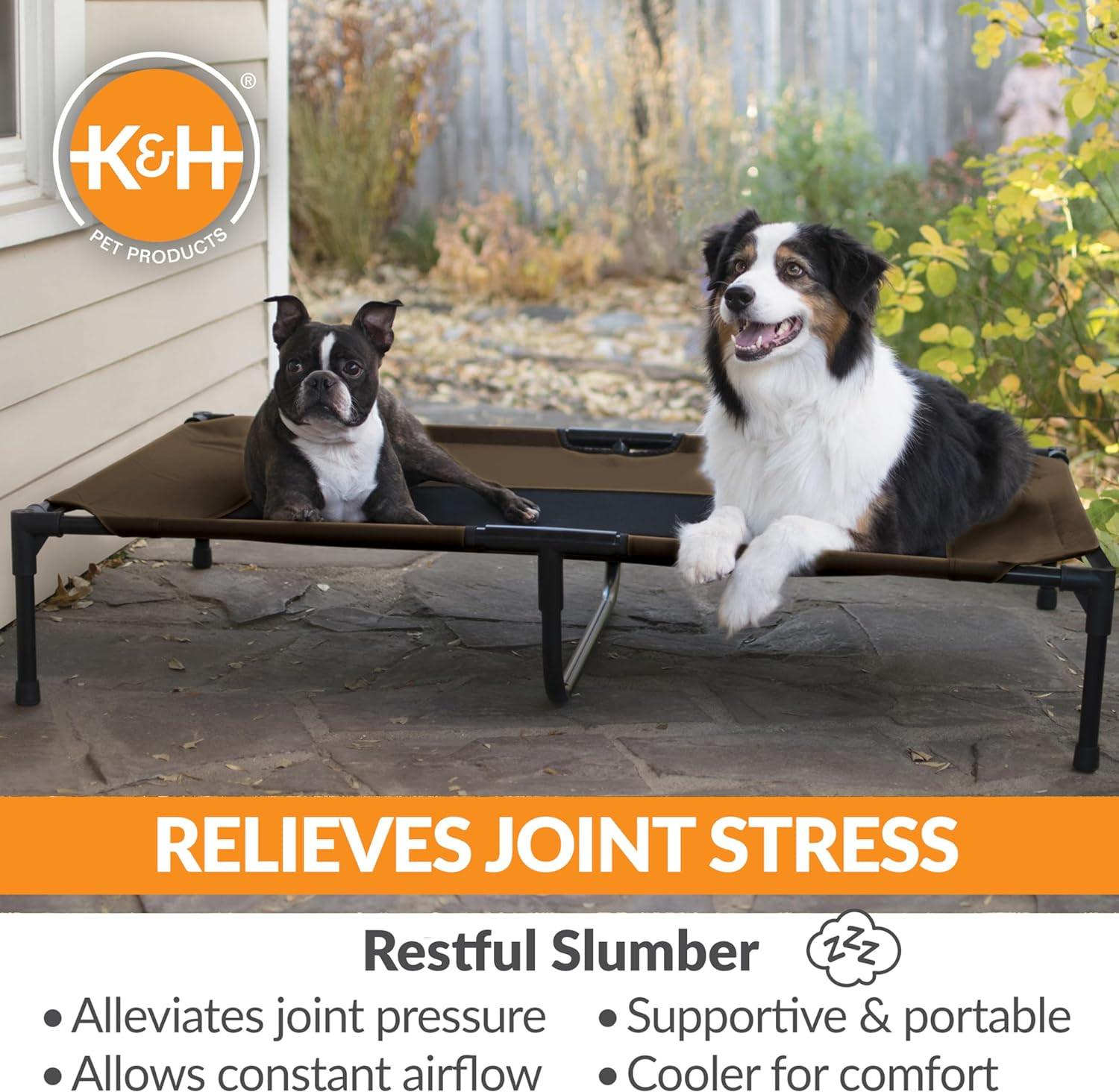 K&H Outdoor Elevated Dog Bed, Cooling Raised Dog Bed, Chocolate, XL 50X32In | Pe
