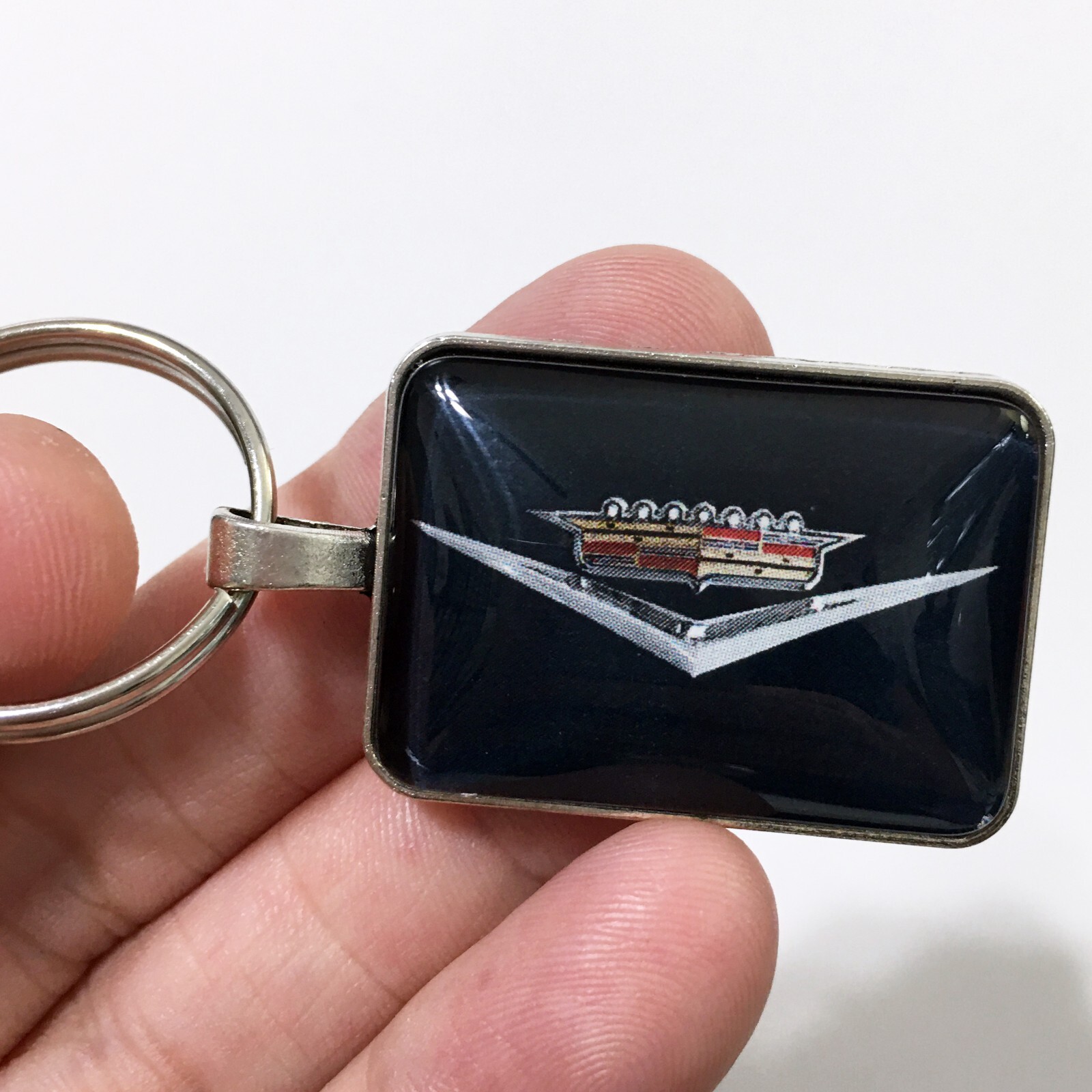 Vintage 1950’s CHROME colored Cadillac Badge Trunk Emblem Rectangle Keychain