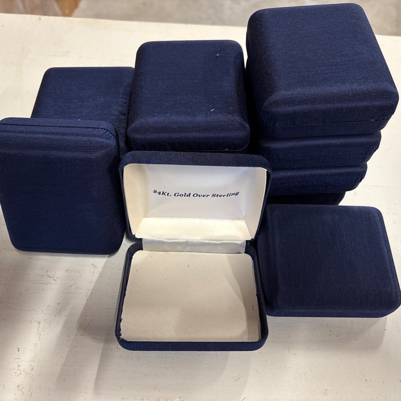 12 X Blue Jewelry Boxes 4″ Hinged Gifts “24kt Gold Sterling” Wholesale Lot EMPTY