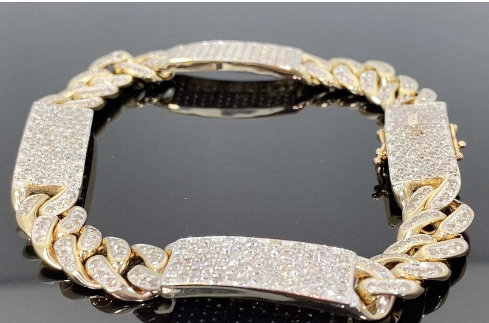 10K YELLOW GOLD 6.50 CARAT REAL DIAMOND 31.86 GRAMS 10 MM 8.50 INCHES CUBAN LINK