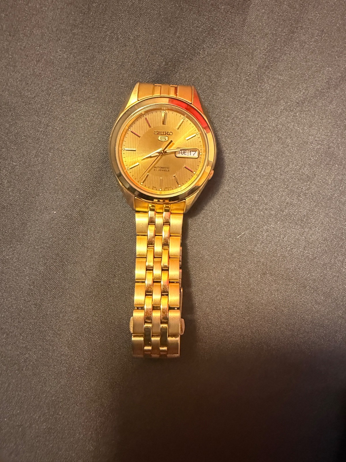 seiko mens 5 gold dial watch