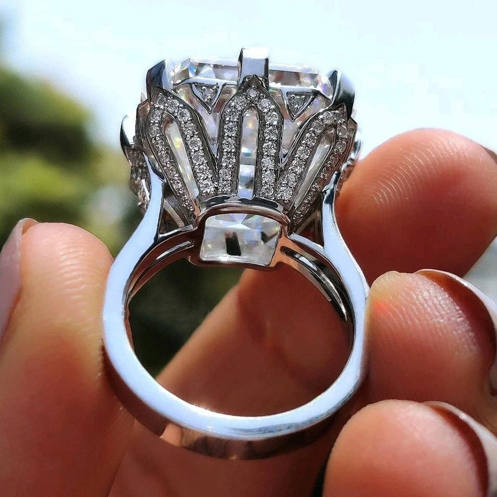20 CT Certified Asscher Cut White Diamond Ring, Tariffs FREE & Matching Studs.