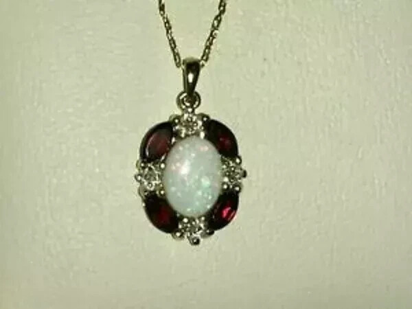 1.50Ct Oval Cut Fire Opal & Garnet Halo Pendant 14K Yellow Gold Over Free Chain