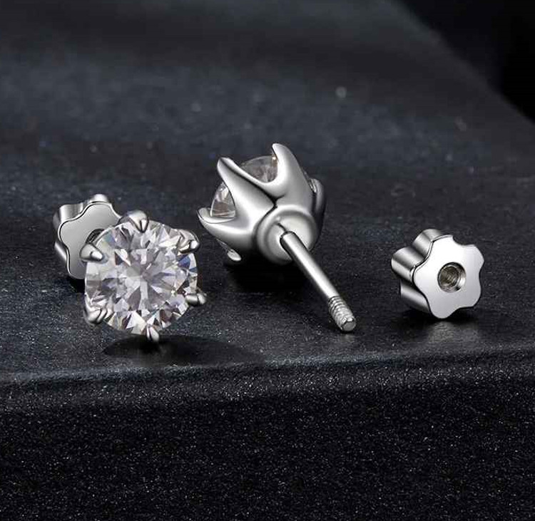 18k White Gold Plated 1CT Moissanite Screw Back Stud Earrings for Women With GRA