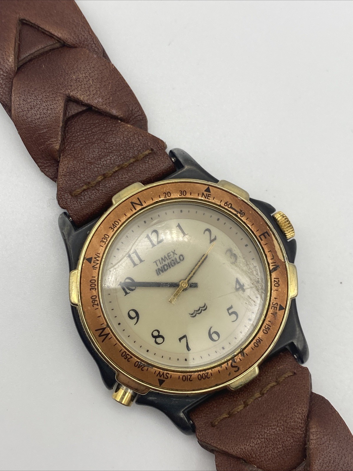 Timex Indiglo Watch Men 37mm Cream Dial Black Tone Date Round New Battery
