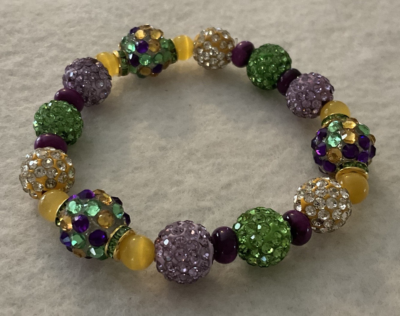 New Orleans Mardi Gras Purple, Green & Gold Bling Stretch Bracelet
