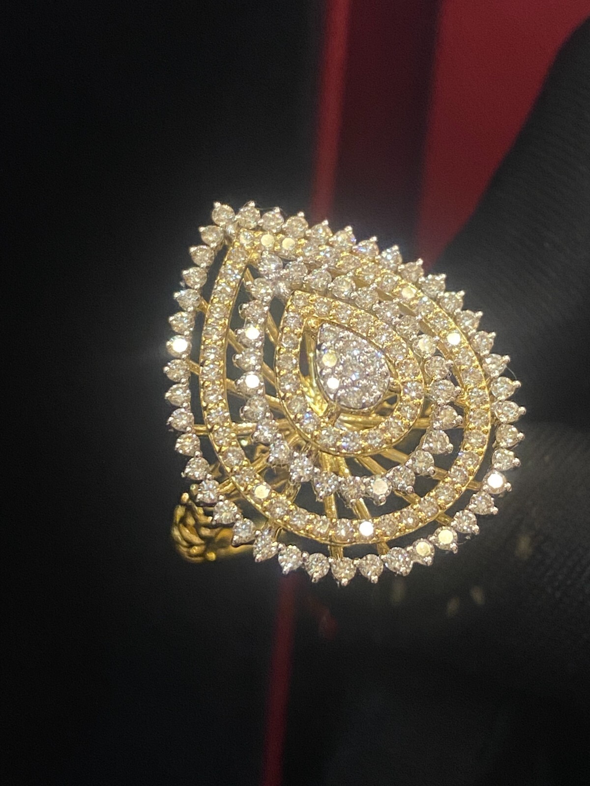 Stunning 1.90 Cts Round Brilliant Diamonds 4-Row Halo Wedding Ring In 14K Gold