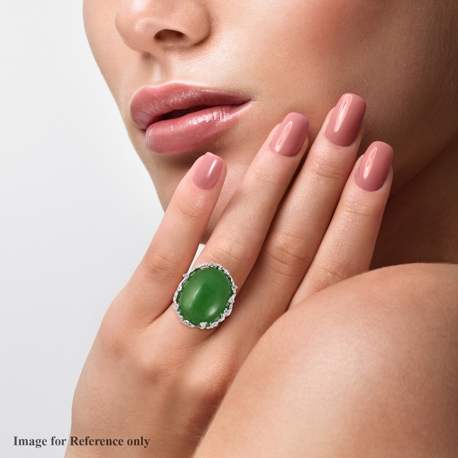Burmese Green Jade and Zircon Ring in Sterling Silver (Size 9.0) 23.40 ctw