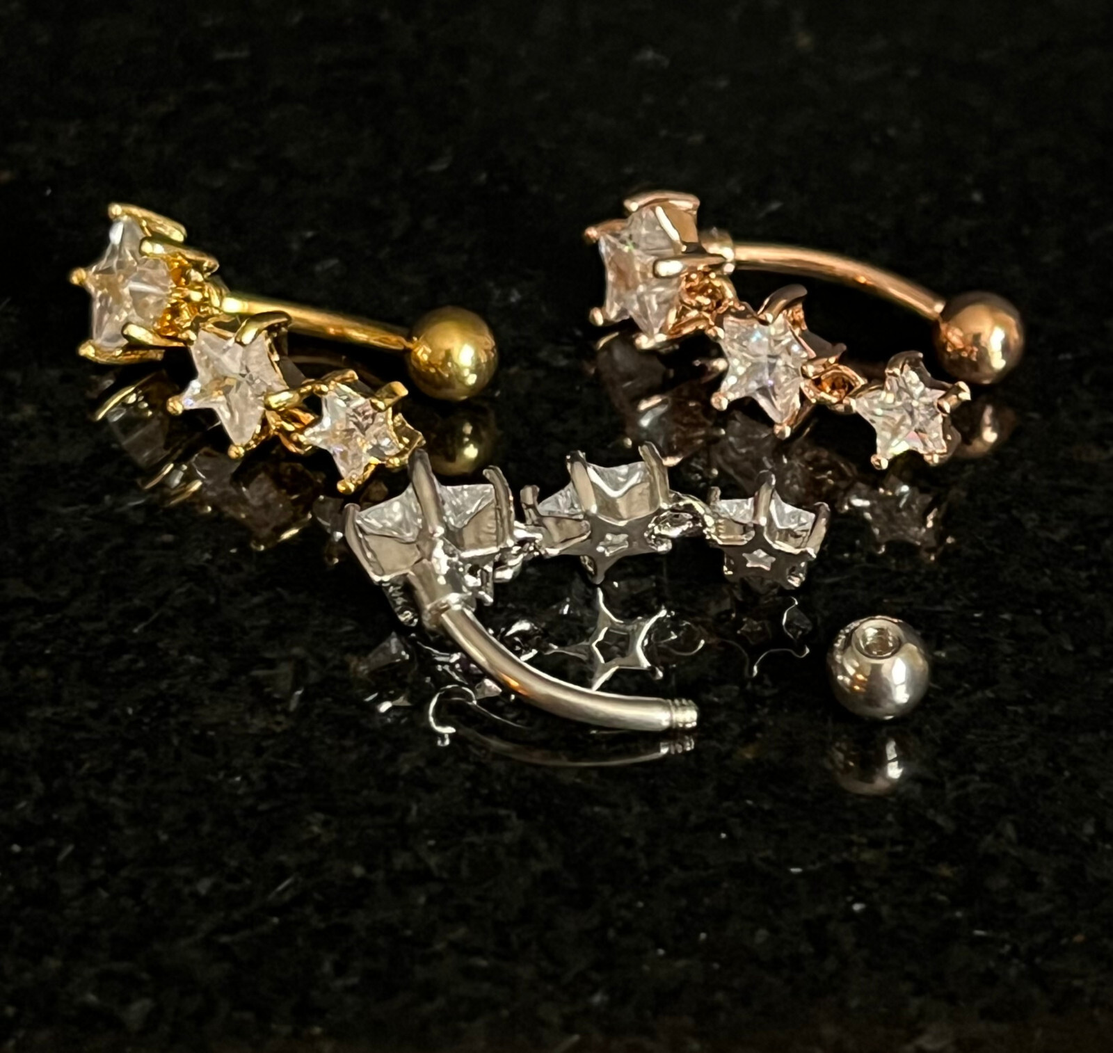 1pc CZ Gem Stars Top Drop Dangle Surgical Steel Reverse Belly Ring Navel Naval