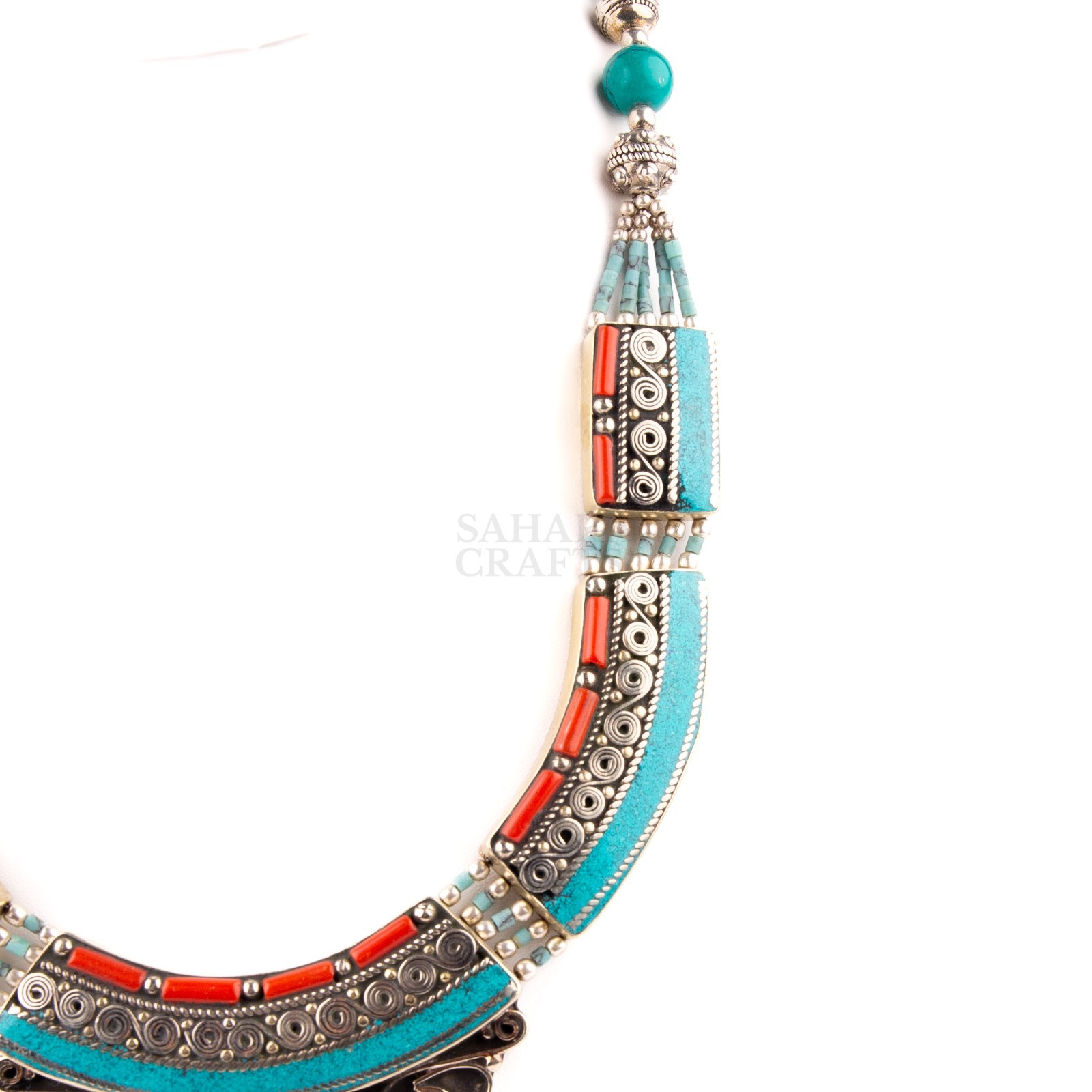 Antique Tibetan Necklace Turquoise Coral Choker, Handmade Tribal Statement