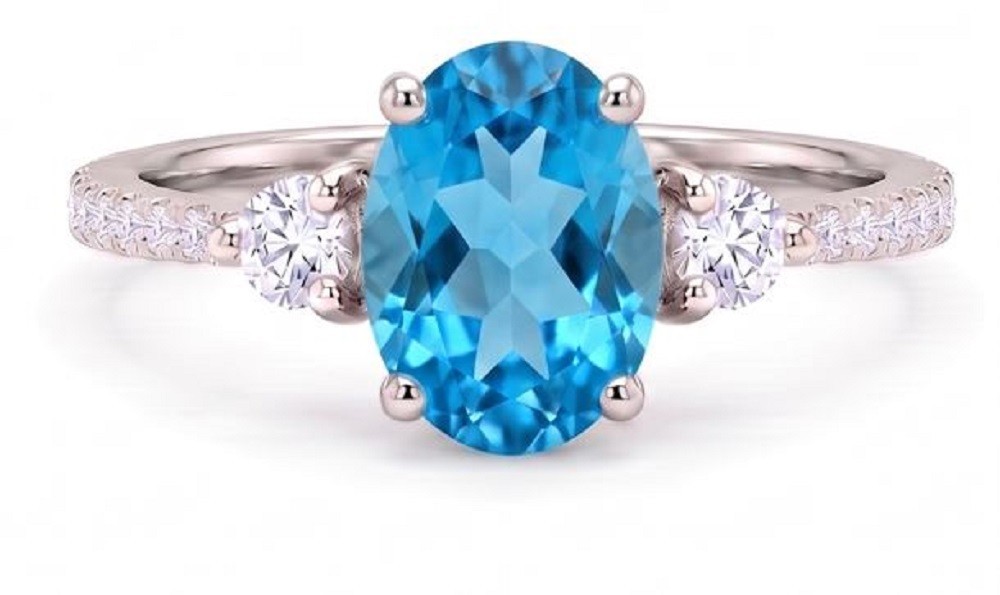 Natural Blue Topaz Oval Shape 2.25 Ct 925 Sterling Silver Ring for Women Gift