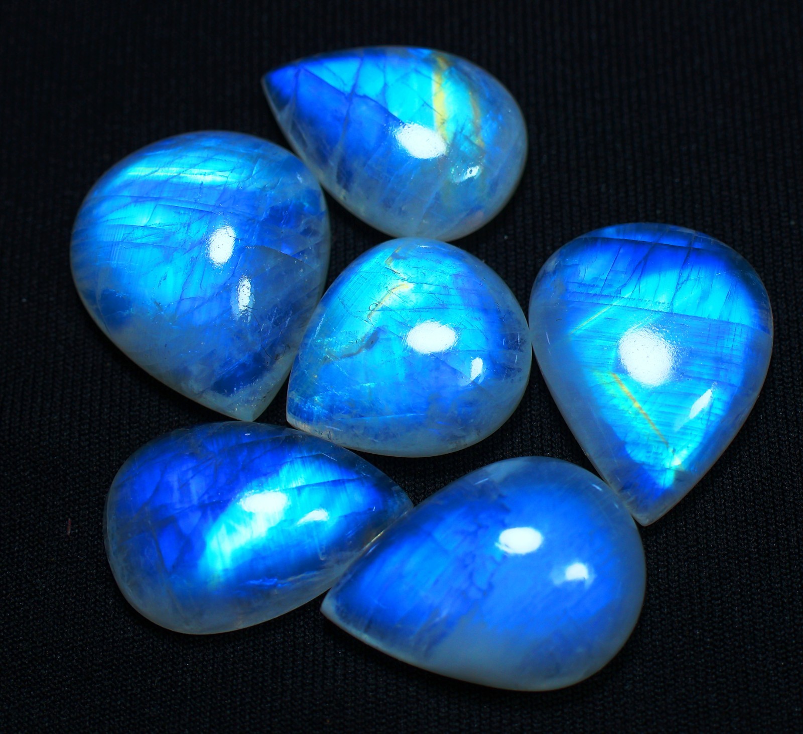 119 Ct Bulk Lot Natural Blue Fire Rainbow Moonstone Pear Cabochon Gems RU-264