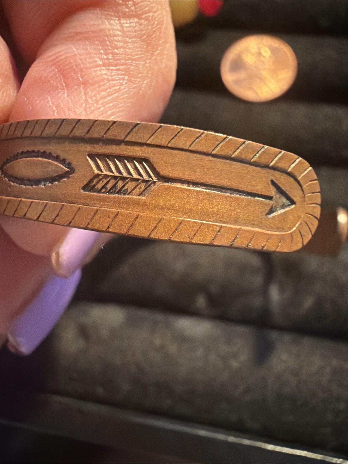Navajo Fred Harvey Engraved Solid Copper Cuff bracelet Size 6 1/2