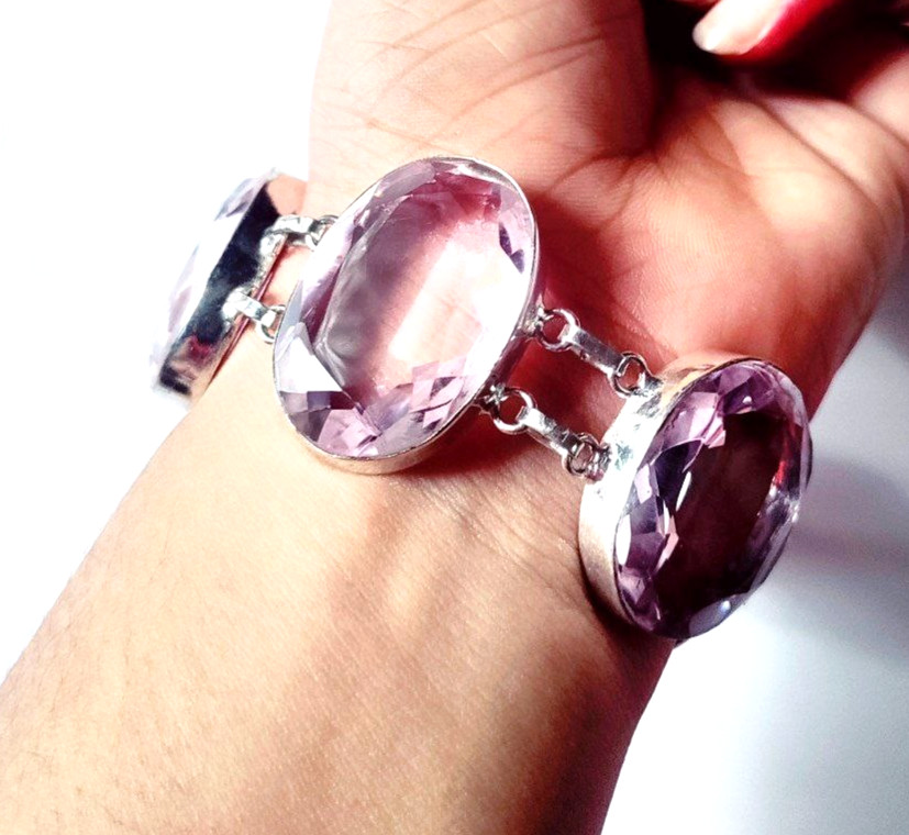 Alluring Pink Kunzite Gemstone 925 Sterling Silver Handmade Jewelry Bracelet 8″