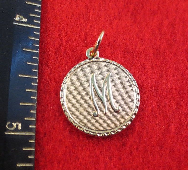 LETTERS A-Z, 14 KT GOLD PLATED ROUND INITIAL DISC CHARM PENDANT