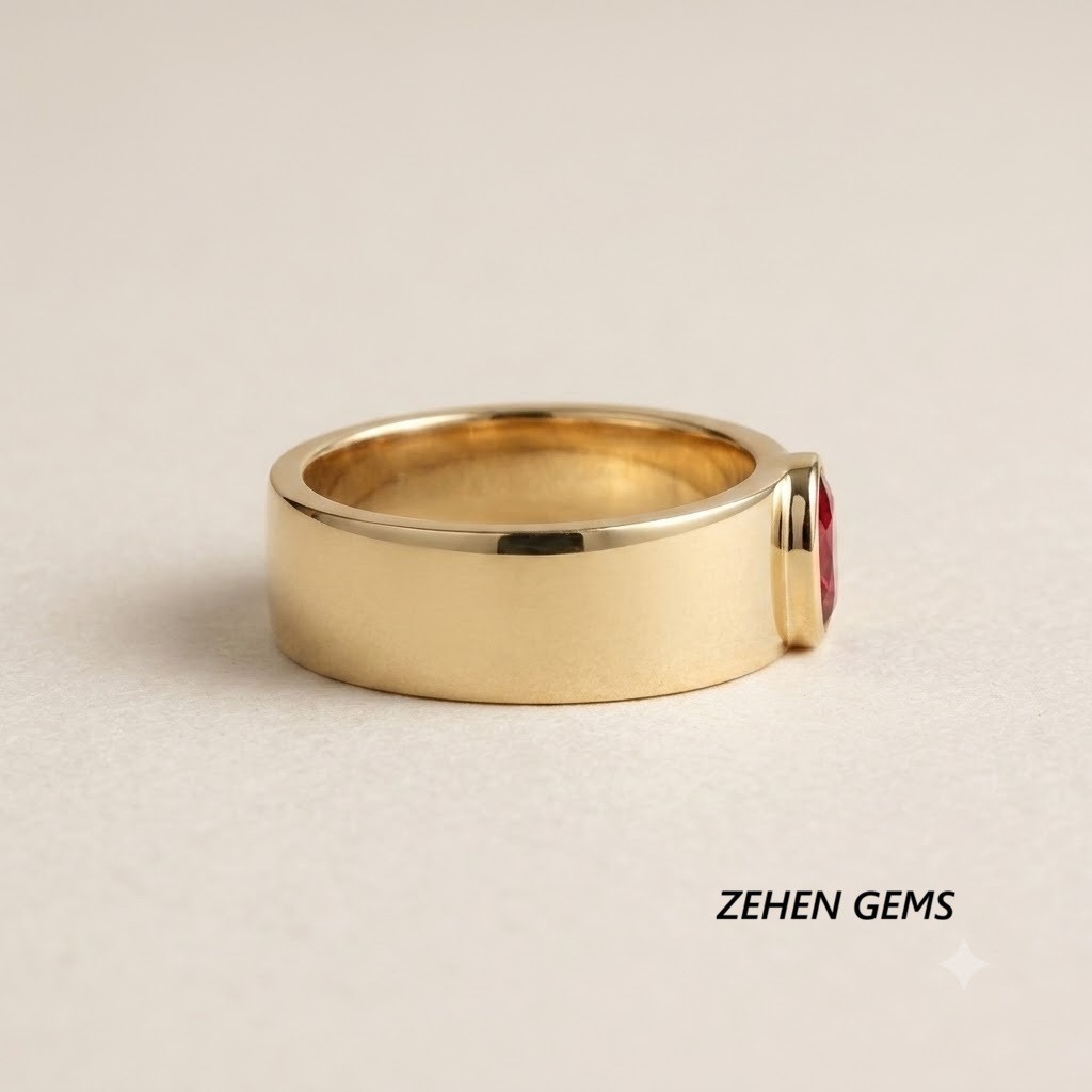 Men’s Lab Created Ruby Ring Sterling Silver Yellow Gold Plated Oval Ruby Sign