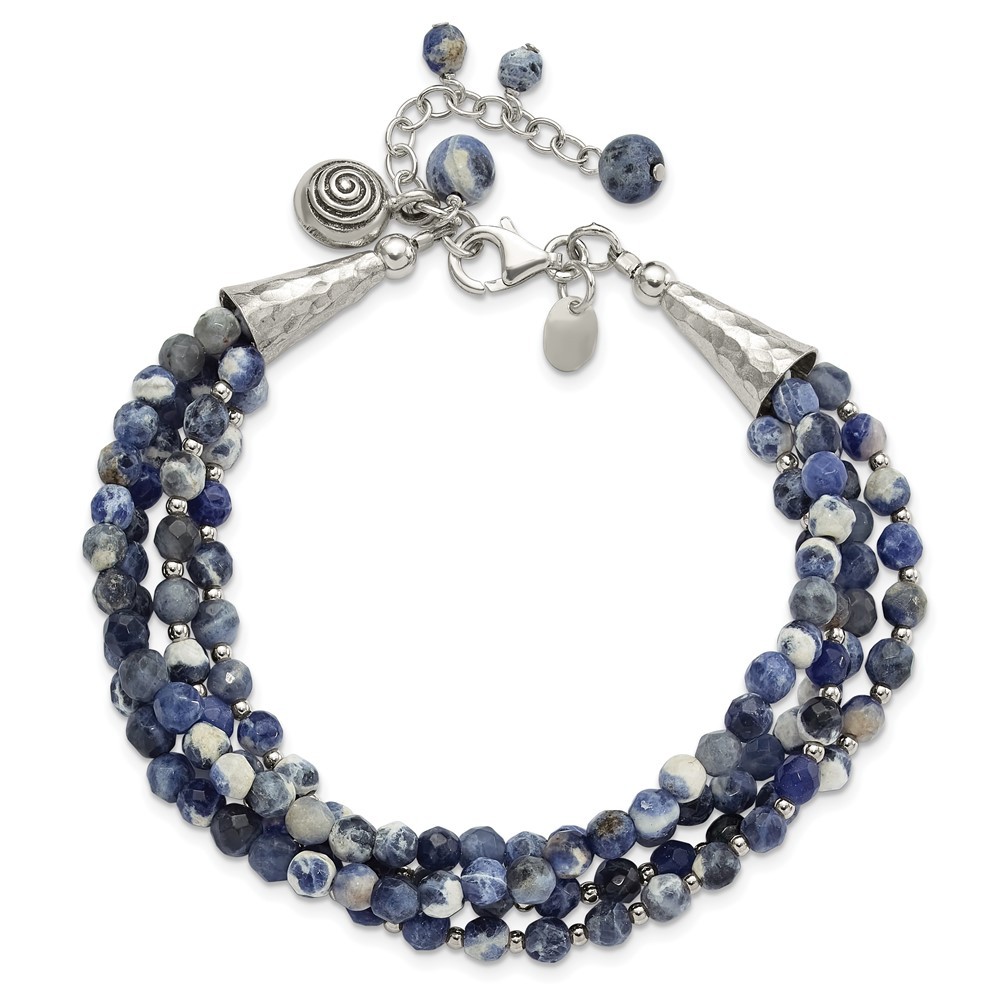 Sterling Silver Blue/White Sodalite Beaded 4-Strand Bracelet 8″ w/1in ext.