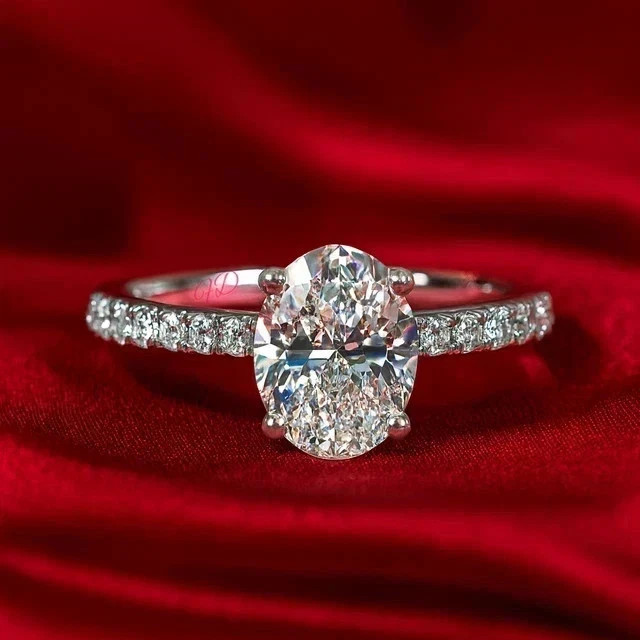 2Ct Oval Cut Lab Created Diamond Engagement Ring 14K White Gold Plated