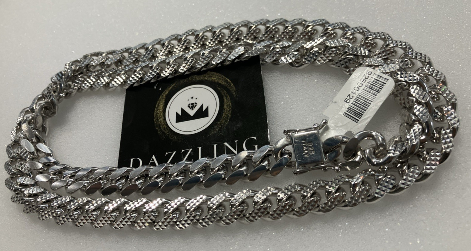 925 Sterling Silver Italy Solid Cuban Chain Dia-Cuts 129grams 9.7mm 26″ Box-Lock