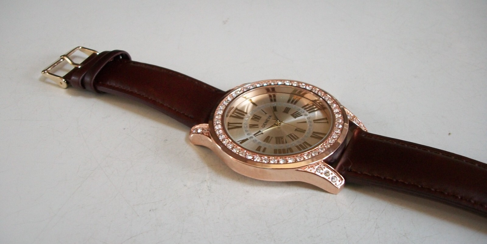 MEN STONE BROWN, ROSE GOLD & GOLD FINISH LEATHER BAND FASHION HIP HOP WATCH