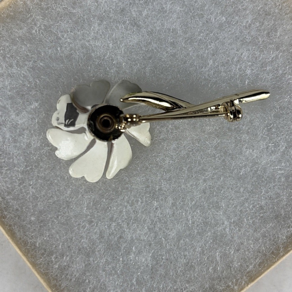 Vintage Enamel Yellow Red Green Flower Brooch Unsigned