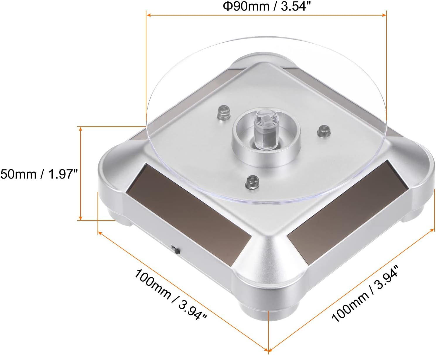 2Pcs Solar Display Stand Turntable 3.54″ Plate Dia Battery Double Use LED Light