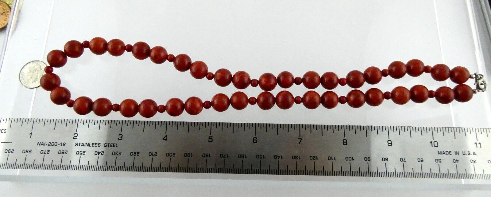 MON Designer Sterling Silver Dyed Red Coral Bead Strand Necklace 925 21 Inches