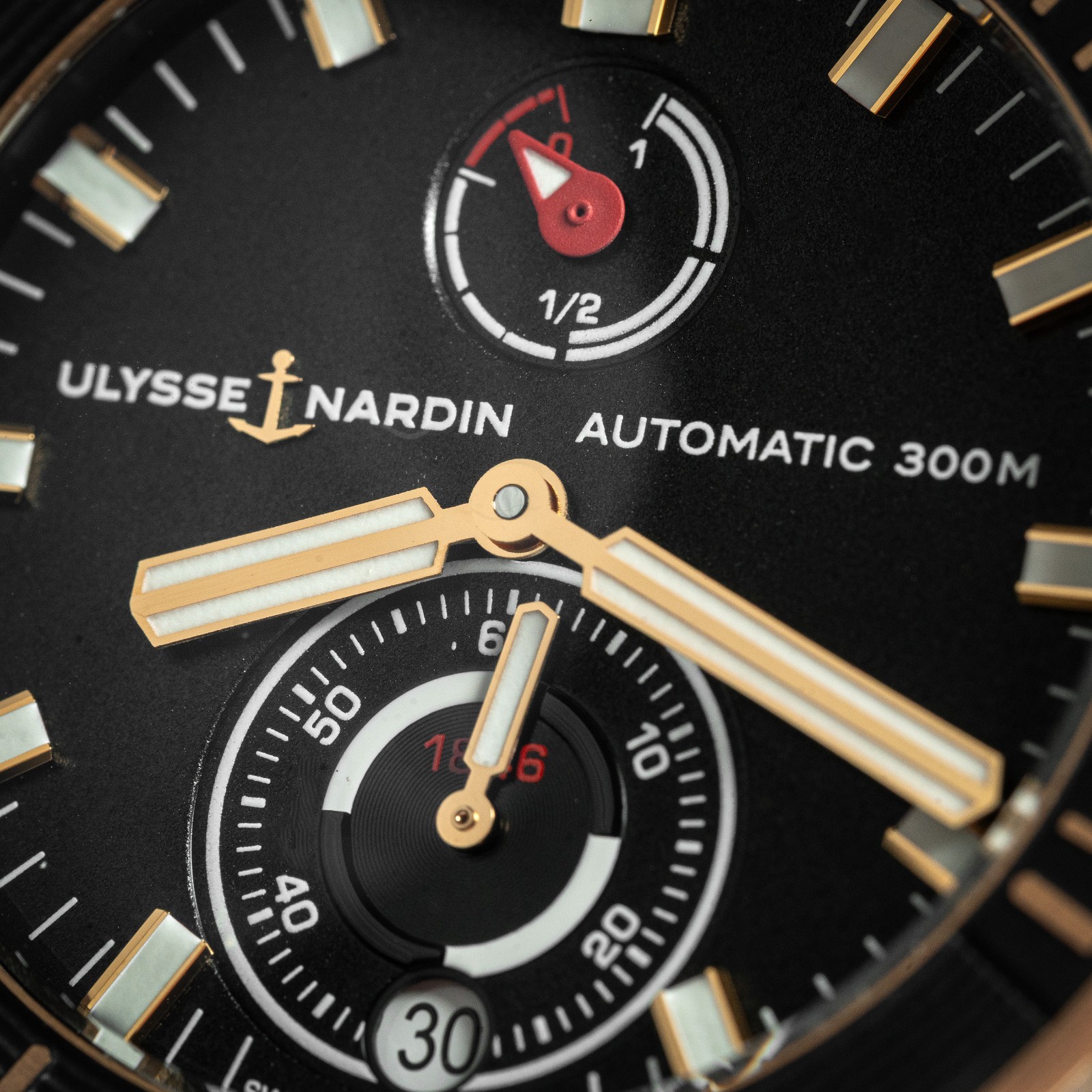 UN Diver 18k Rose Gold and PVD Titanium 300m, Complete Set Excellent Condition